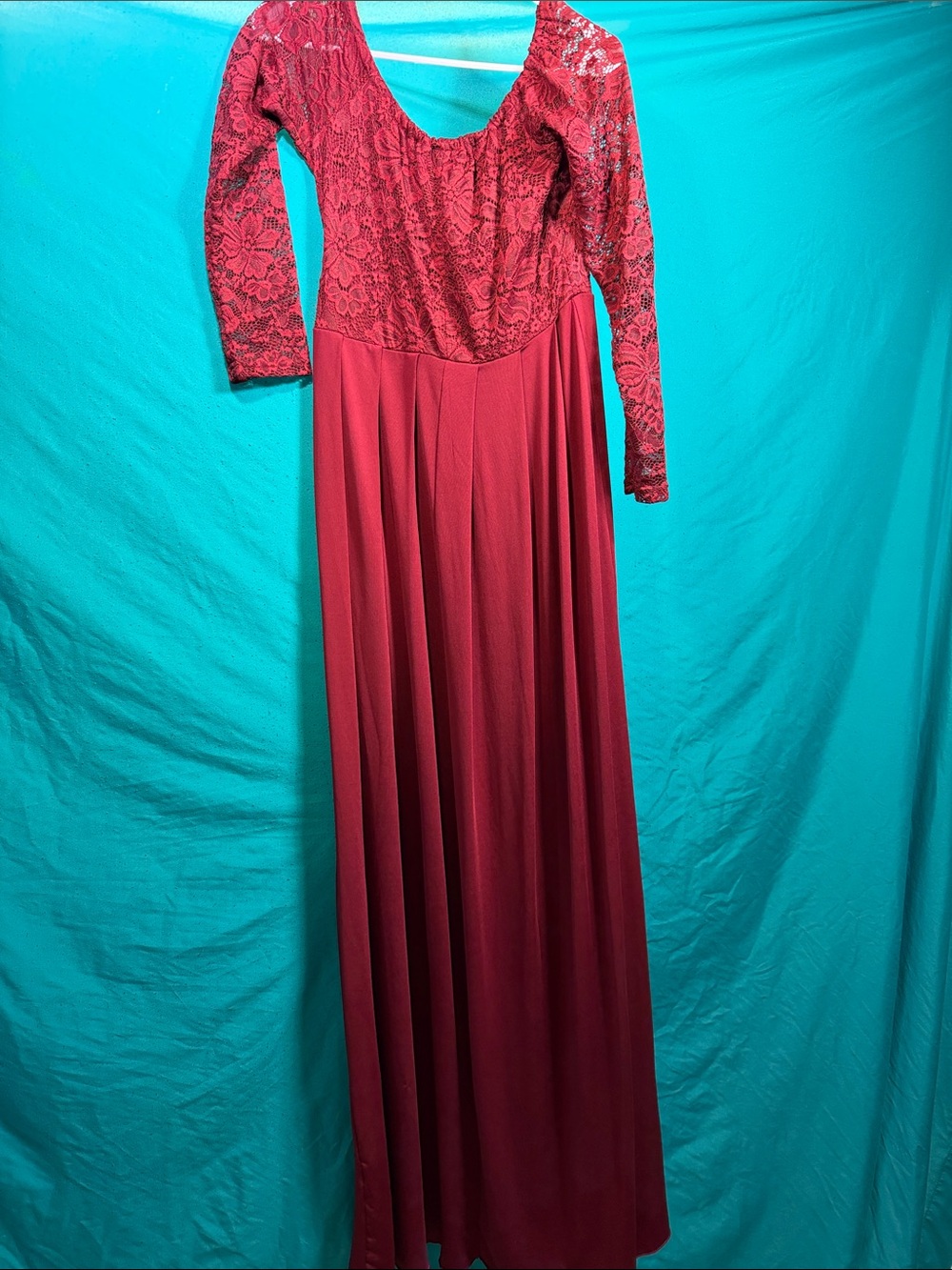 Molli Red Lace Bodice Long Sleeve Maxi Dress